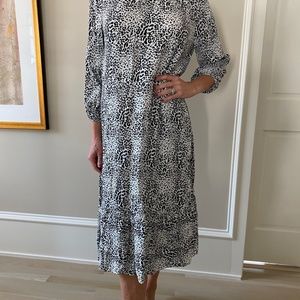 Zara Crepe Black and White Animal Print Midi Dres